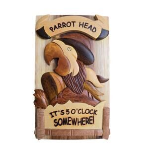 NWT Carver Dans Parrot Head It's 5 o'clock SOMEWHERE Hand Carved Wooden Puzzle